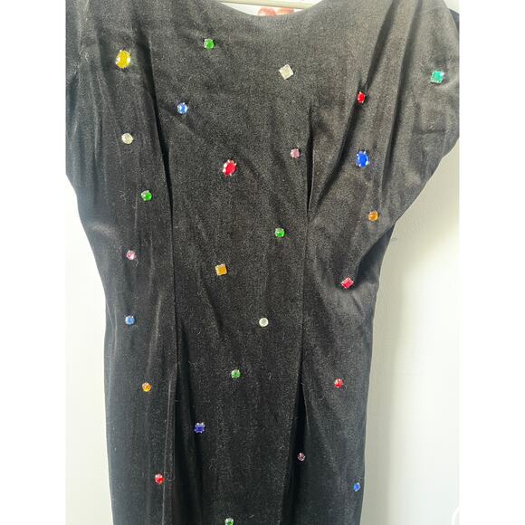 Vintgae 50s Beverly Collection Jeweled Black Velvet Cocktail Dress - Picture 2 of 6